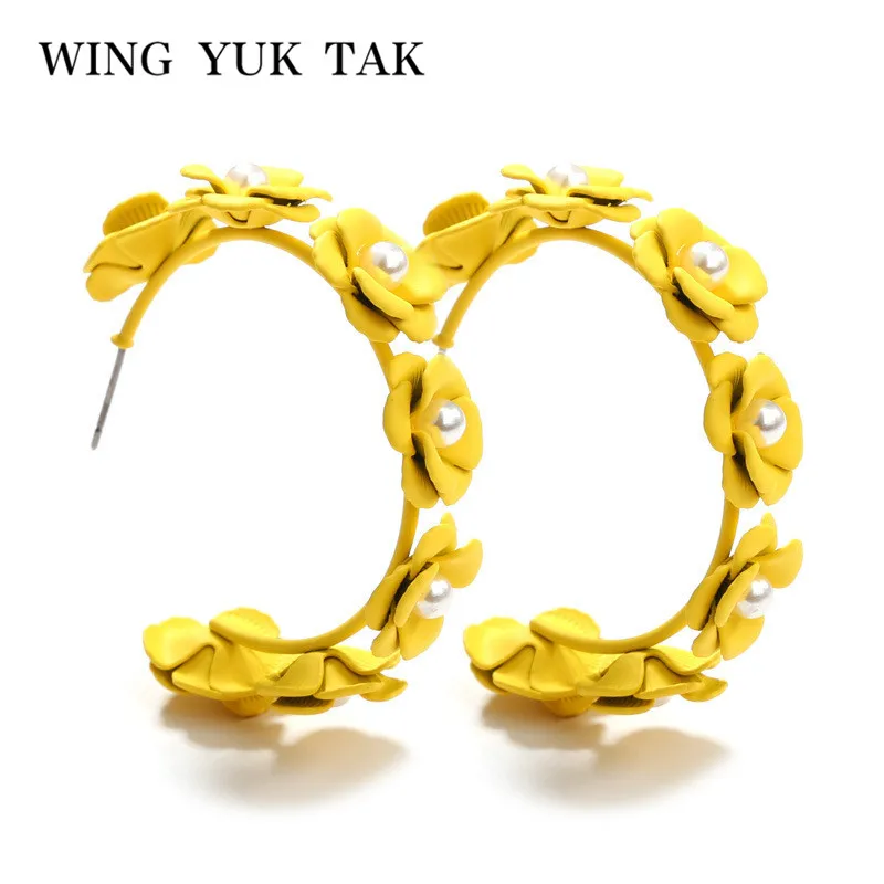 

wing yuk tak Boho Yellow Flower Stud Earrings For Women Fashion Hyperbole Big Earrings Party Gift Jewelry