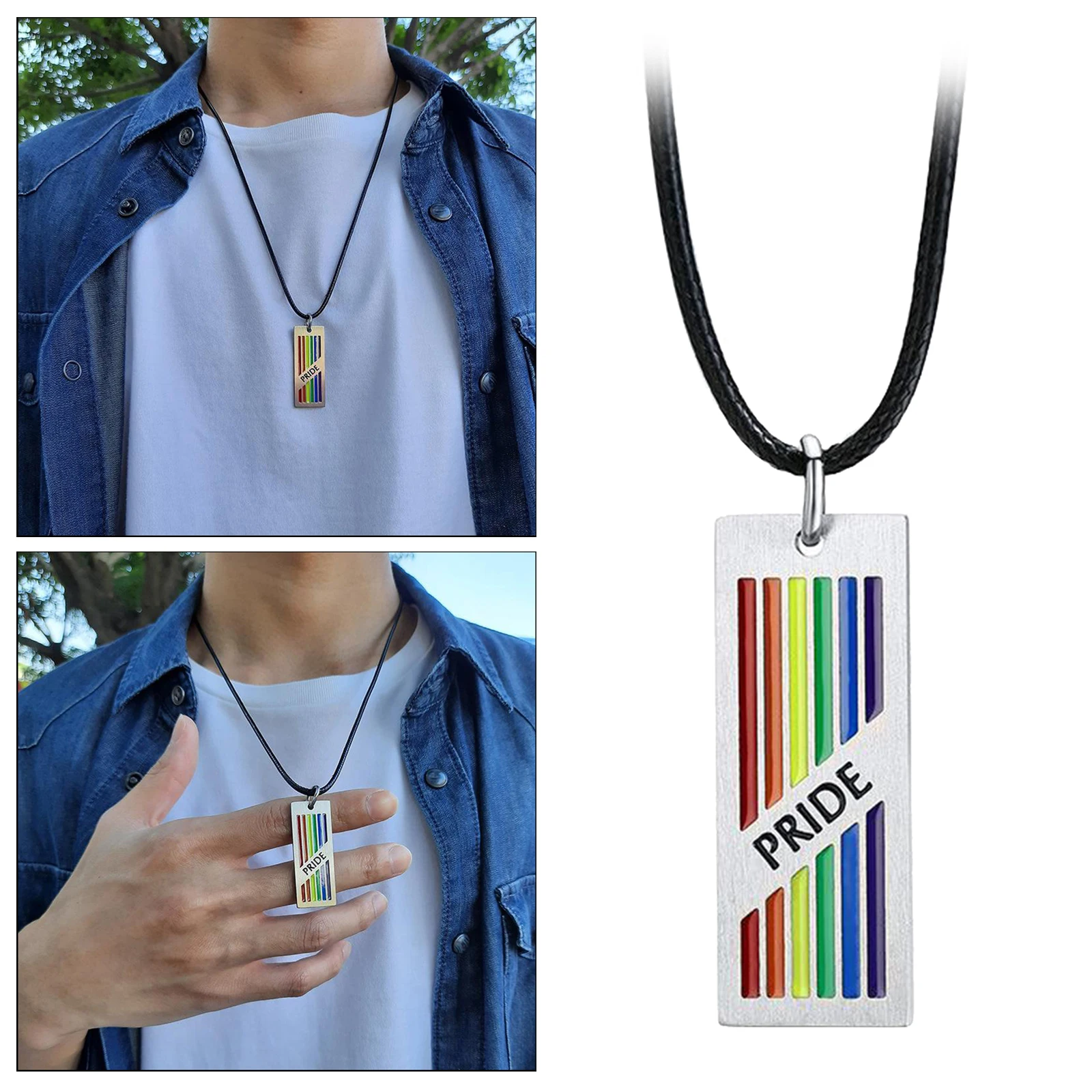 Rainbow Rectangle Tag Pendant Necklace LGBT Lesbian Gay Pride Flag Jewelry Rainbow Rectangle Tag Pendant Necklace LGBT Lesbian Gay Pride Flag Jewelry