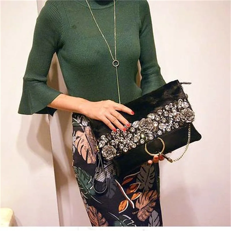 fashion horse hair Envelope Clutch Bag Women Cowhide Birthday Party Evening Clutch Bags For Women Ladies Shoulder Clutch Bag