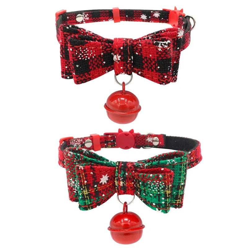 

Christmas Snow Series Pet Dog Collar Harness Bowknot Collar Dog Cats Bells Cat Bow Tie Pet Festival Supplies Drop Shipping