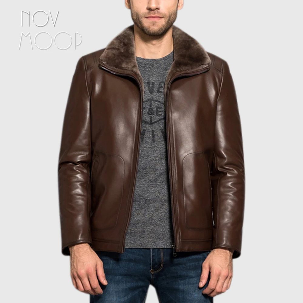 Novmoop мужская Тонкая куртка в стиле High street из овечьей шкуры натуральной кожи с