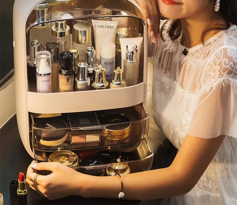 Makeup Organizer Transparent Clamshell 2 Drawer Dressing Table Desktop Plastic Cosmetic Box Storage Containers Jewelry Holder