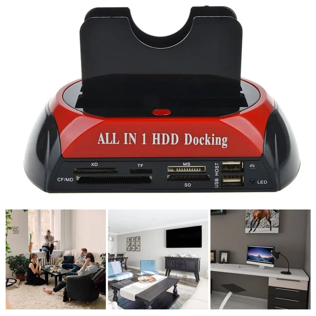 Multifunctional HDD Card Reader Docking Station Dual USB 2.0 2.5'' 3.5 Inch IDE SATA External HDD Box Hard Disk Drive Enclosure