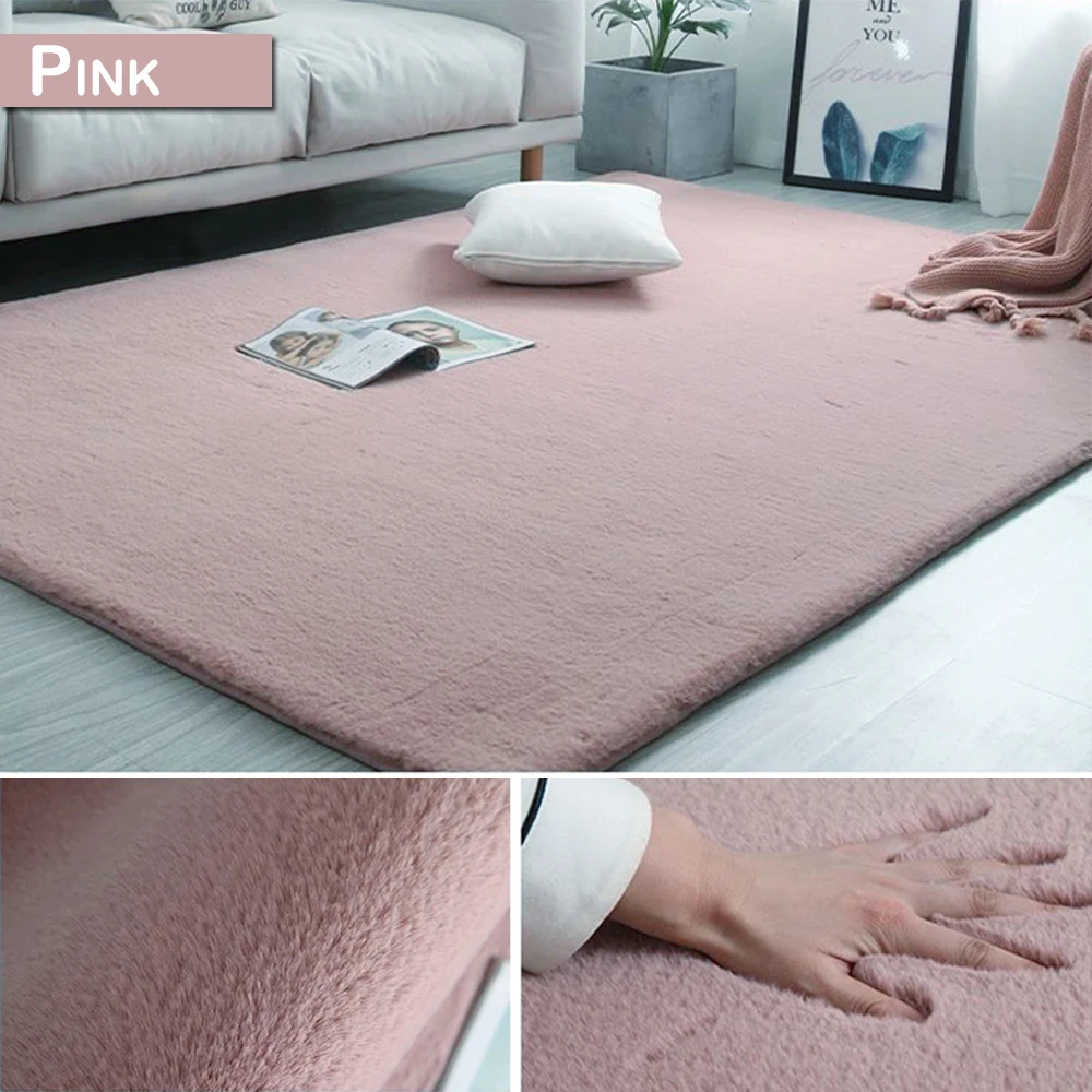 Супер Мягкий Пушистый Ковер большой коврик из искусственного меха домашний Декор Современный твердый кроличий мохнатый мех ковер для гостиной спальни D30 - Цвет: Розовый