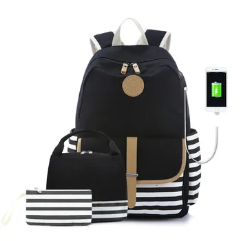 

Backpack+Meal Pack+Pencil Case USB Charging Backpack 3 Pcs Set Print Casual School Backpacks School For Teens Student Bag Boys