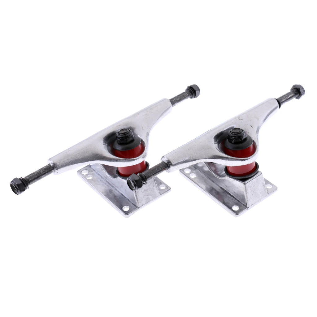2 Pieces 5' Silver Aluminium Skateboard Trucks + 10 Pieces Red ABEC 7 Wheels Bearings + Black Grip Tape 84 x 23cm