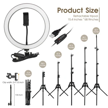 

26cm/10inch LED Selfie Ring Light Metal Dimmable Camera Phone Ring Lamp With Stand Tripods For Makeup Video Live Studio