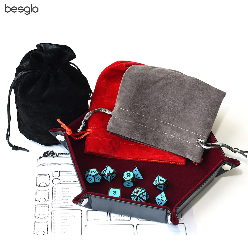 Drawstring Velvet Dice Bag Double-Layer for Packing Gift Dice Jewelry Coin Storage Trinkets Red Black Gray