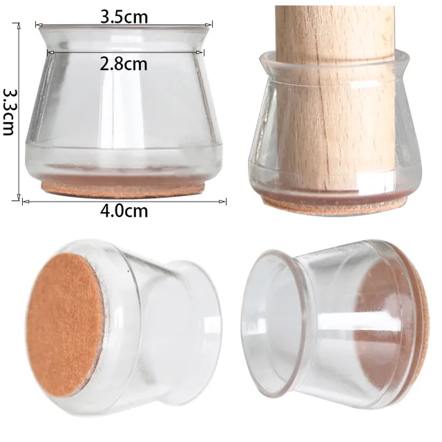 24pcs Silicon Chair Leg Covers Felt Bottom Soft Silicone Furniture Foot Protector Pads Anti-slip Table Legs Floor Protection Mat Transparent  24pcs