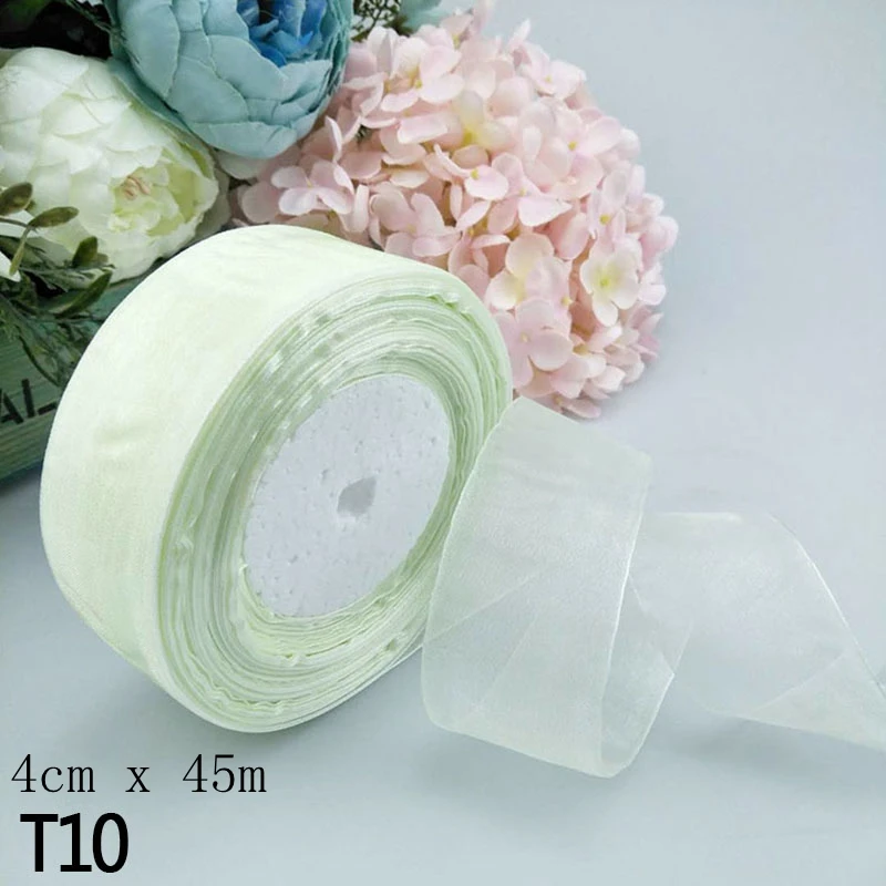 T10 Width 4cm 4 см/2 см x 45 м сплошной цвет органза тюль ленты рулон упаковки подарков DIY лента из органзы Вечерние рождественские ленты украшения - Color: T10 Width 4cm