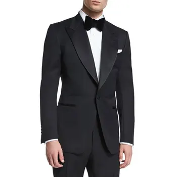 

Latest Wide Peaked Lapel Design Black Suits Mens Wedding Groom Tuxedo Terno Masculino Costume Homme Man Suits Coat Pants 2Piece