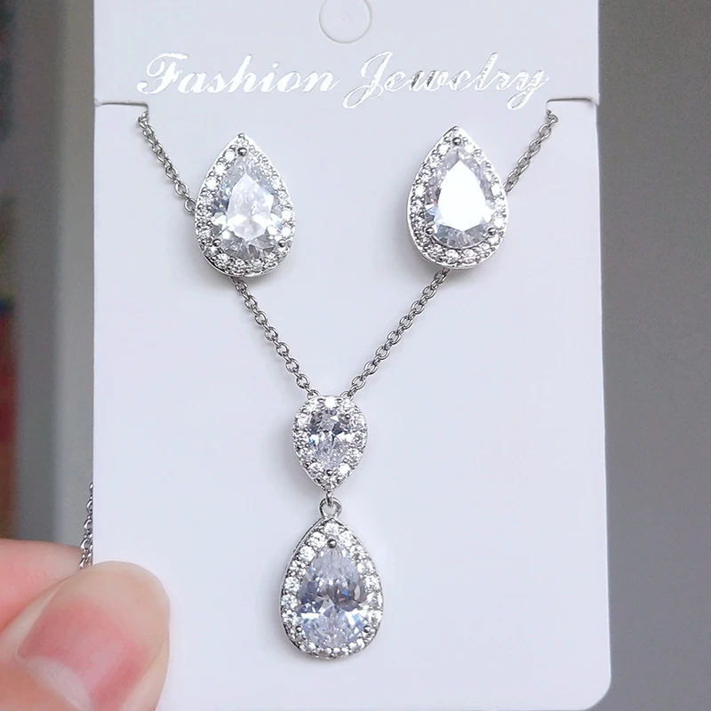 ZAKOL нигерийские Ювелирные наборы в виде белых капель воды модные каплевидные кубические циркония ювелирные изделия для женщин подружек невесты Помолвочные FSSP267
