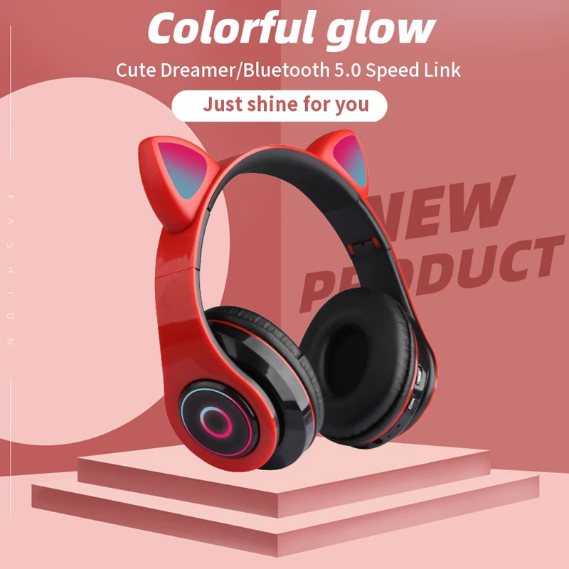 Kids Bluetooth Headphones LED Light Cat Ears Wireless Children Headset With Mic HIFI Stereo Bass Gamer Earphones for Smartphone