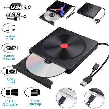 

USB 3.0 Type-C High Speed External CD/DVD Drive Burner Polished For Mac/Windows 10/Laptop/PC Optical Drive Player Writer