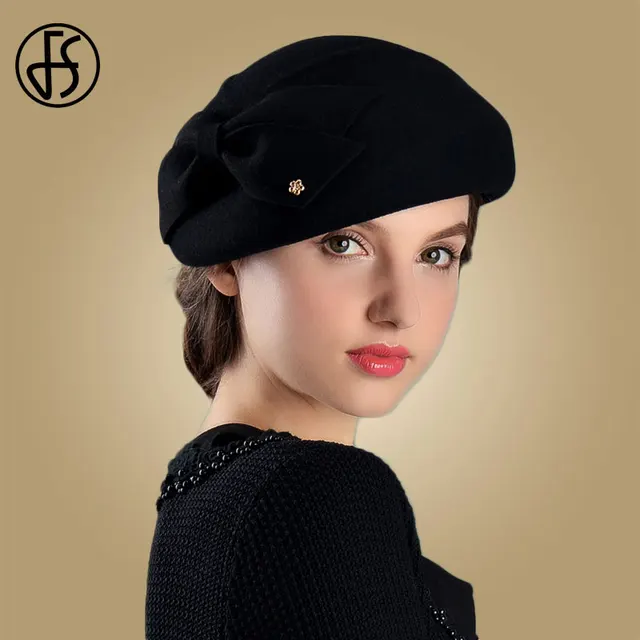 FS French Berets Caps For Women Fashion 100% Wool Felt Fedora Hat Winter Blue Purple Red Church Female Vintage Cloche Hats 2