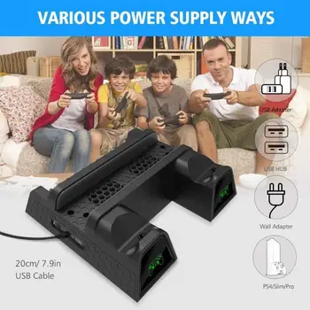 

For PS4/PS4 Slim/PS4 PRO Vertical Stand With Cooling Fan Cooler Dual Controller Charger Charging Station For SONY Playstation 4