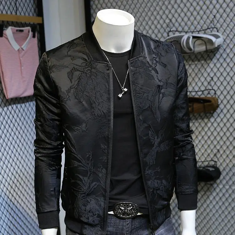 Neue Floral Bomber Jacke Männer Herbst Koreanische Dünne Baseball Kragen Rib Sleeve Personalisierte Schwarz Mantel Mode Windjacke Hip Hop – Detail 3