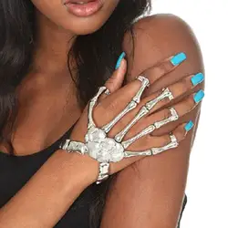 Женские перчатки с черепом панк браслет, соединенный с кольцом на пальце перчатки для Хэллоуина Готический реквизит роскошный подарок