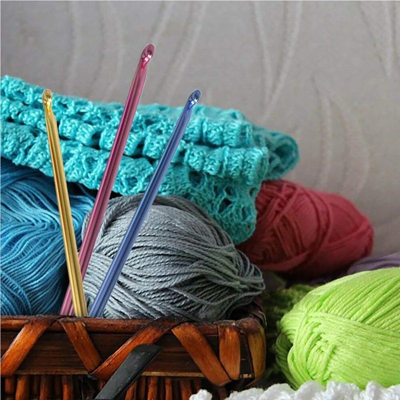 QJH Aluminum Long Crochet Hook Set, 11pcs Tunisian Crochet