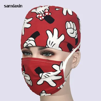 

medical cap with Mickey sweatband cotton pet doctor hats surgical caps Dentistry Beauty work Pet doctor Printing Veterinary hats