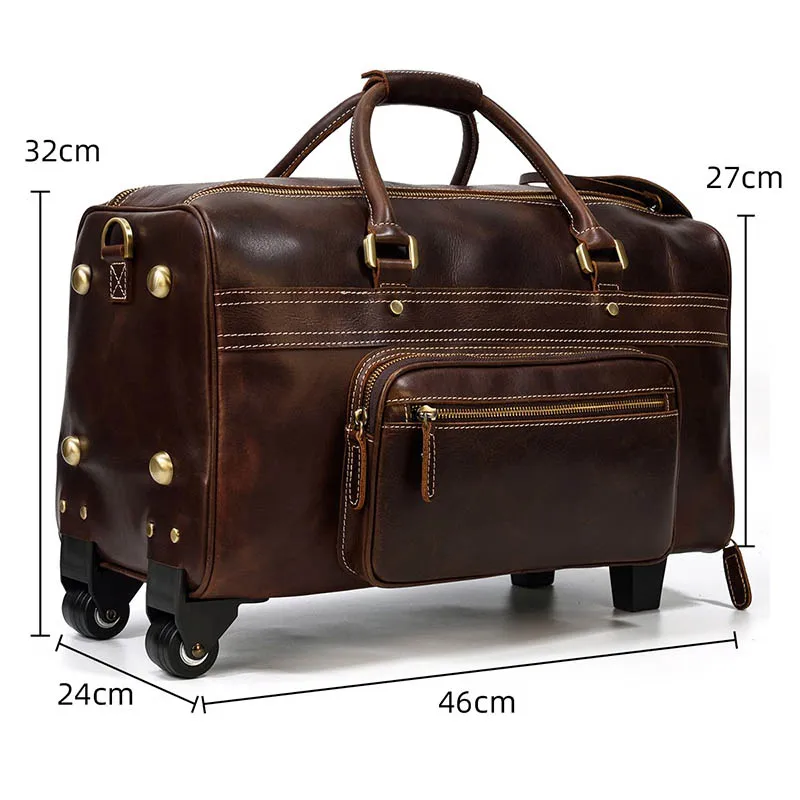 MenslargegenuineleathertravelwheeledduffelCowhidetrolleycase