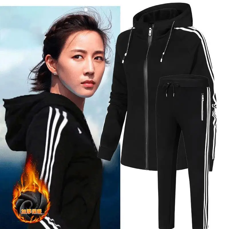 

2019 Spring Autumn Winter Hoodie Suit Men's plus Velvet Large Size Two-Piece Set Leisure Sports Suit Couple Clothes