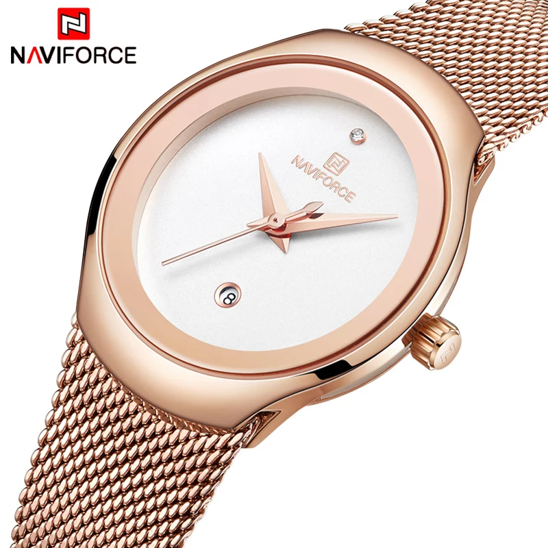 

NAVIFORCE Women Fashion Quartz Date Display Watch Lady Stainless Steel Waterproof Wristwatch Simple Girl Clock Relogio Feminino