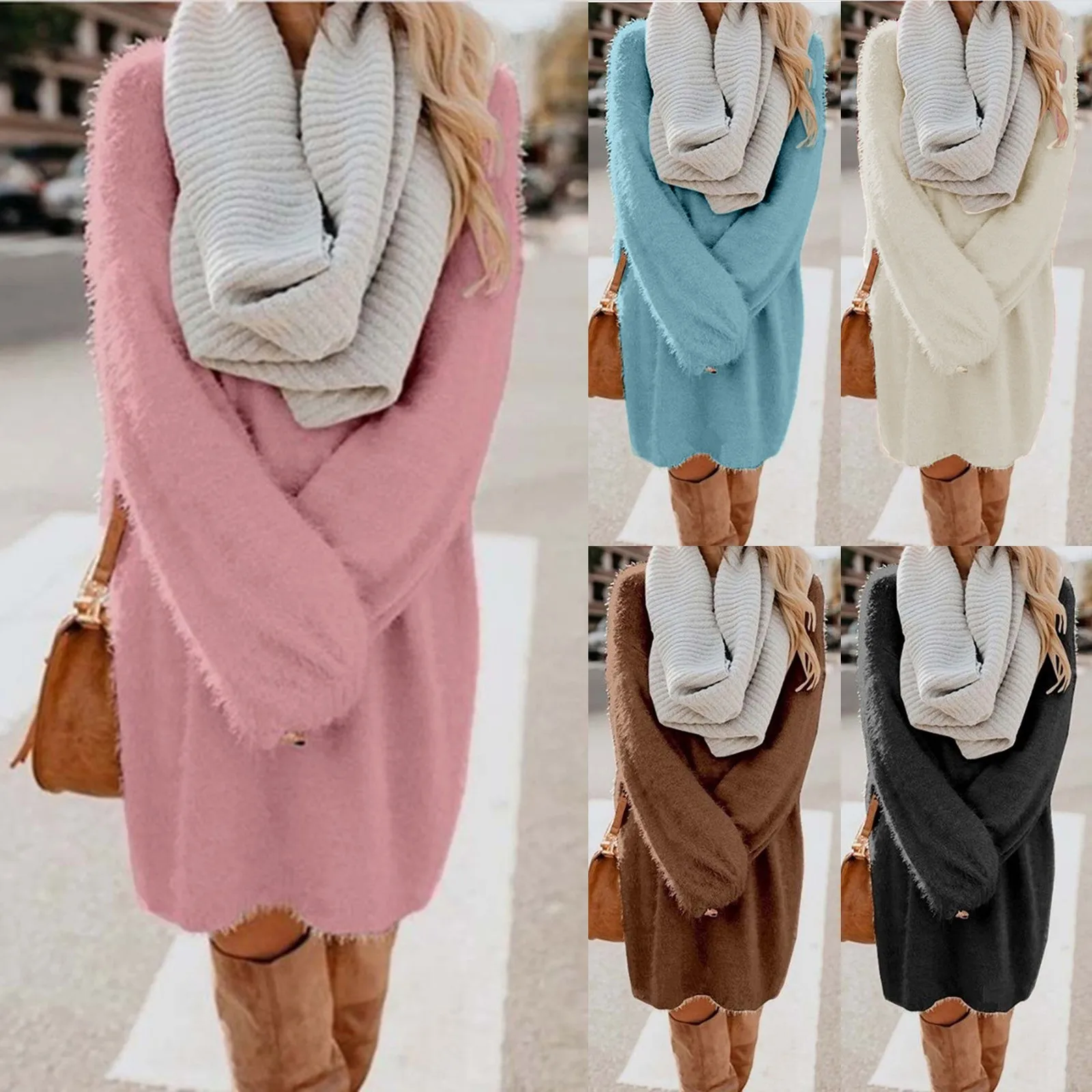 Women Elegant Mini Dresses Sexy Winter Knitted Casual Long Sleeve T Shirt Kword Vintage Dress Classic Sweater L*5 1
