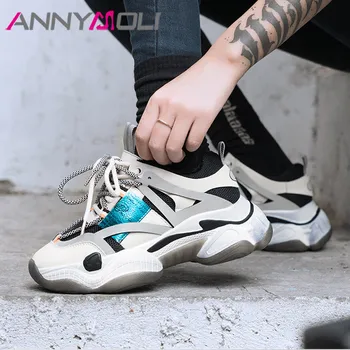 

ANNYMOLI Winter Flats Sneakers Women Shoes Natural Genuine Leather Flat Platform Shoes Mixed Colors Round Toe Shoes Ladies 35-42