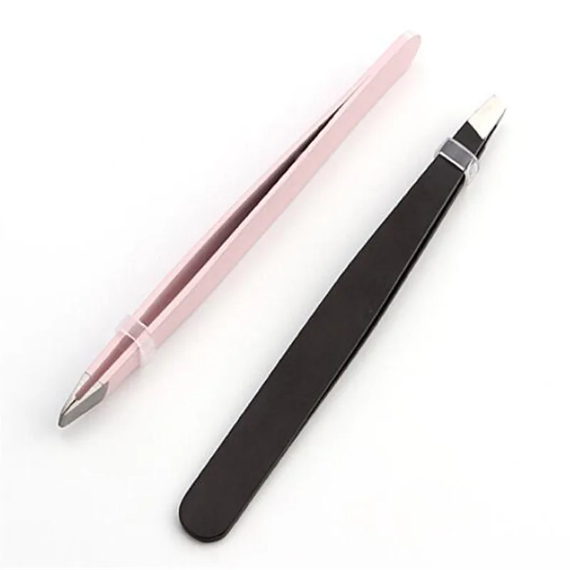 Hair Removal Tweezers Stainless Steel Eyebrow Tweezers Pink Slanted Black Tip Point Face Harmless Makeup Beauty Tool 3