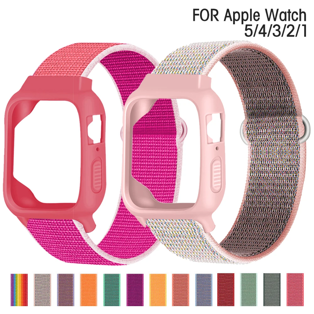 

Soft Silicone Case+Band For Apple watch Series 3/2/1 38MM 42MM Nylon Soft Replacement Strap for iwatch series 4 5 6 SE 40MM 44MM