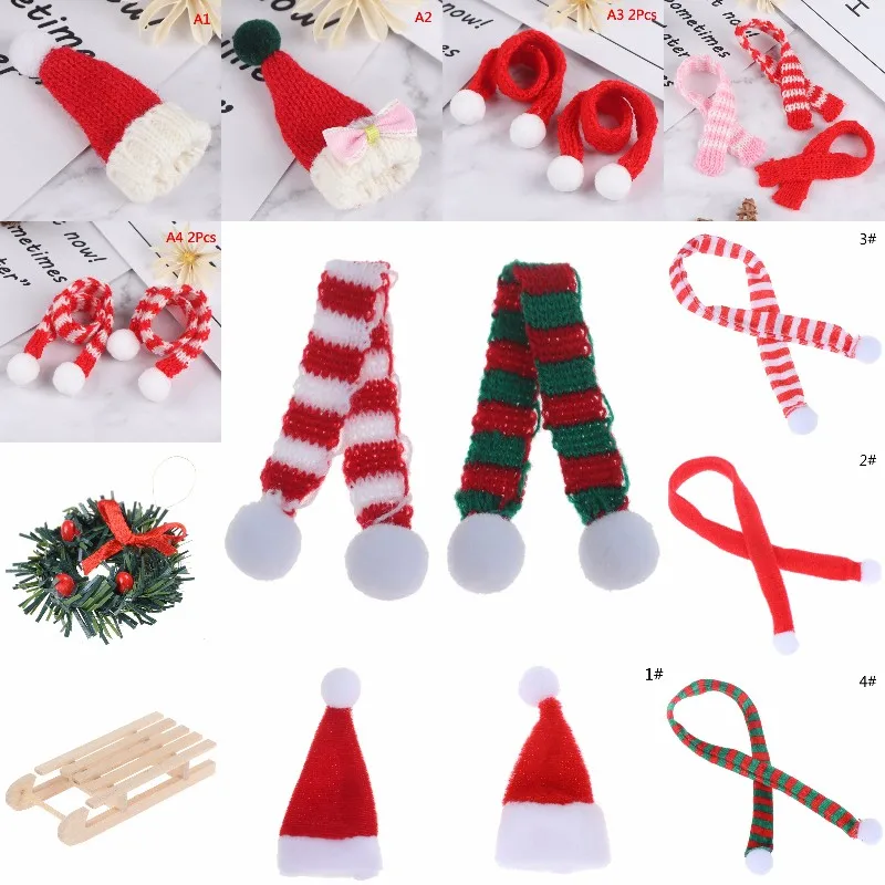 Рождественская шапка+ шарф, аксессуары для кукольного домика, декоративная кукла, милая шляпа, кукольный домик, миниатюрный, лучший рождественский подарок для маленьких детей, девочек