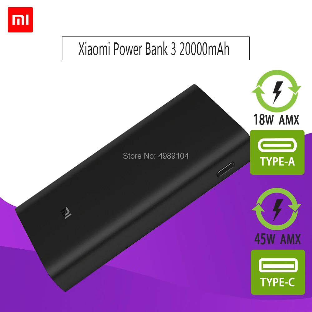 Xiao mi 20000 мАч power Bank 3 mi power bank PLM07ZM двойной USB выход USB-C 45 Вт двухстороннее быстрое зарядное устройство Расширенный аккумулятор