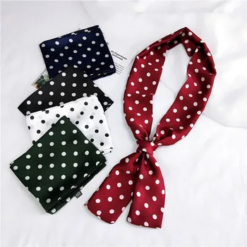 

2020 Luxury Brand Square Silk Scarf Women Loop Polka Dot Shawls and Wraps Fashion Bag Scarves Hair Tie Bandanas Hijab 14*145Cm