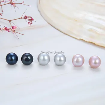 

GuaiGuai Jewelry Natural Freshwater Pearl Semi Round Coin AAA Grade Multi Color Stud Earrings