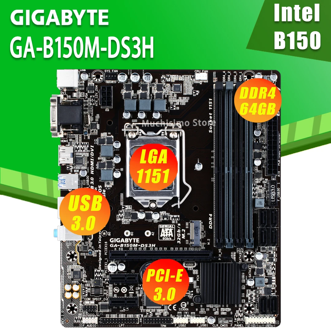 Socket LGA 1151 Gigabyte GA-B150M-DS3H DDR3 десктопная материнская плата B150M-DS3H B150 Core i7 i5 i3 32G SATA3 USB3.0 M.2