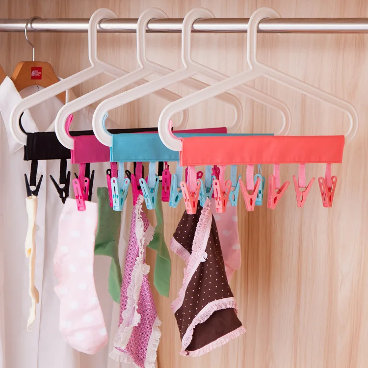 Portable Fabric Clothes Hanger Students Dormitory Socks Underwear Clothes Pin Foldable Travel Clothes Hanger