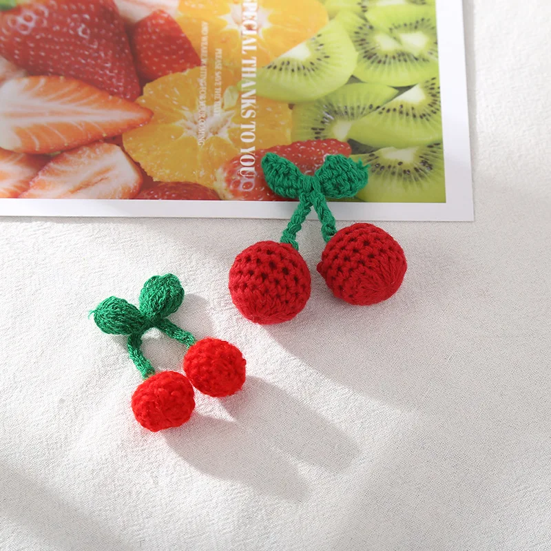 10pcs/Lot 4/5/6cm Embroidered Woolen Yarn Cherry Applique Fabrics DIY Handmade Crafts Headwear Hair Clip Sewing Accessories embroidered woolen yarn appliques