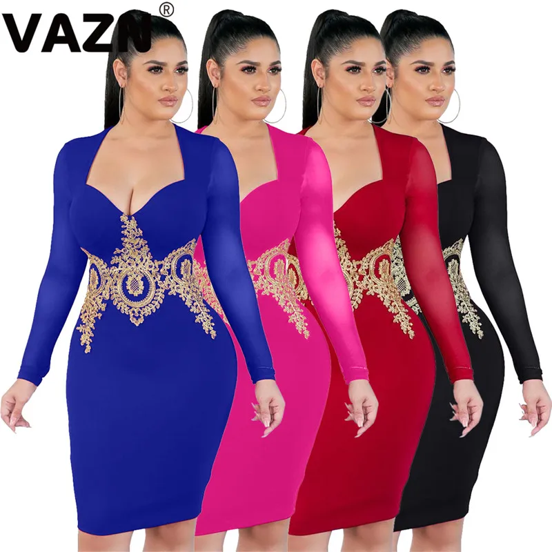 Autumn-Fall-Women-Lace-Embroidery-Splicing-Long-Sleeve-Bodycon-Midi-Dress-Sexy-Plunging-V-neck-Club