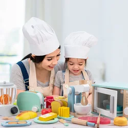Articles de cuisine en bois 3D pour enfants, Simulation de Machine à café en bois, grille pain, maison de jeu pour filles, jouets éducatifs 