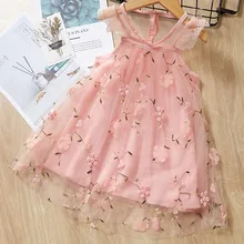 Summer Toddler Girls Lace Dress Kids Flying Sleeve Embroidery Floral Mesh Wedding Dresses Children Clothing For Baby Girls 12M-5