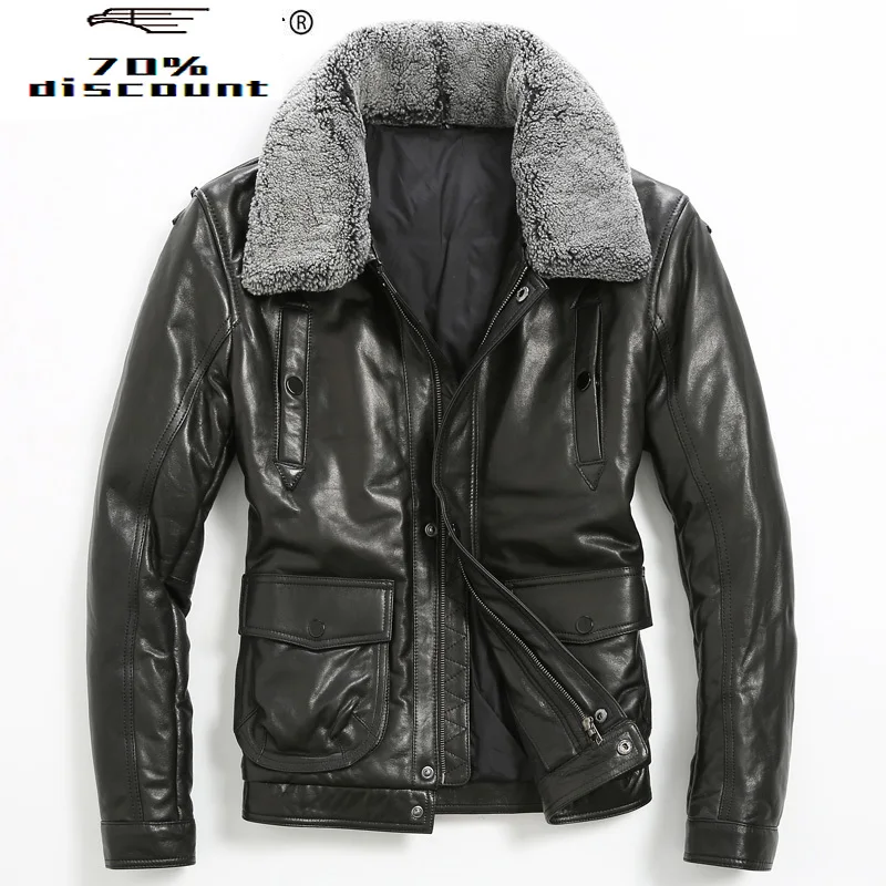 

Genuine Leather Jacket Men Short Winter Pilot Jacket Mens Sheepskin Coat Men Clothes Blouson Cuir Homme 0225 KJ2268