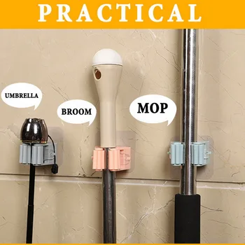

Wall Mounted Mop Organizer Holder Brush Broom Hanger Home Storage Rack Bathroom Suction Hanging Pipe Hooks Household Tools