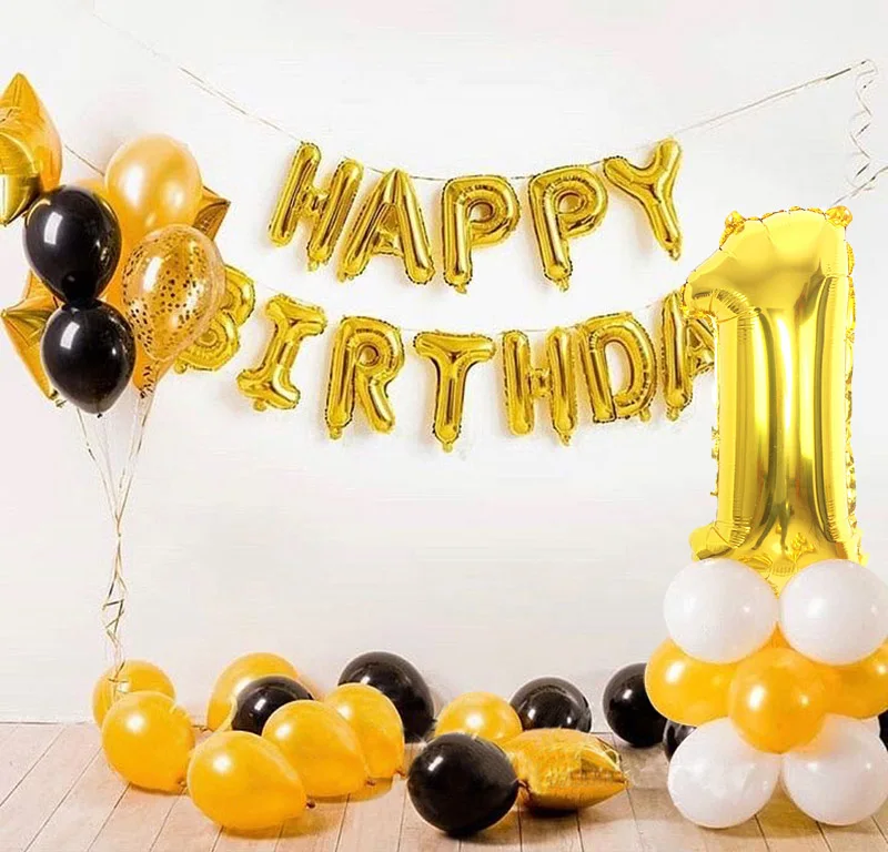 

32inch gold number balloons happy birthdays decorations kids globos latex Upright 1st star surprise