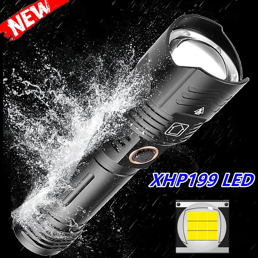 Newest 100000LM XHP199 Powerful LED Flashlight USB Recharge Zoom Torch IPX65 Waterproof Tactical Flash Lamp Light By 26650/18650 | Освещение