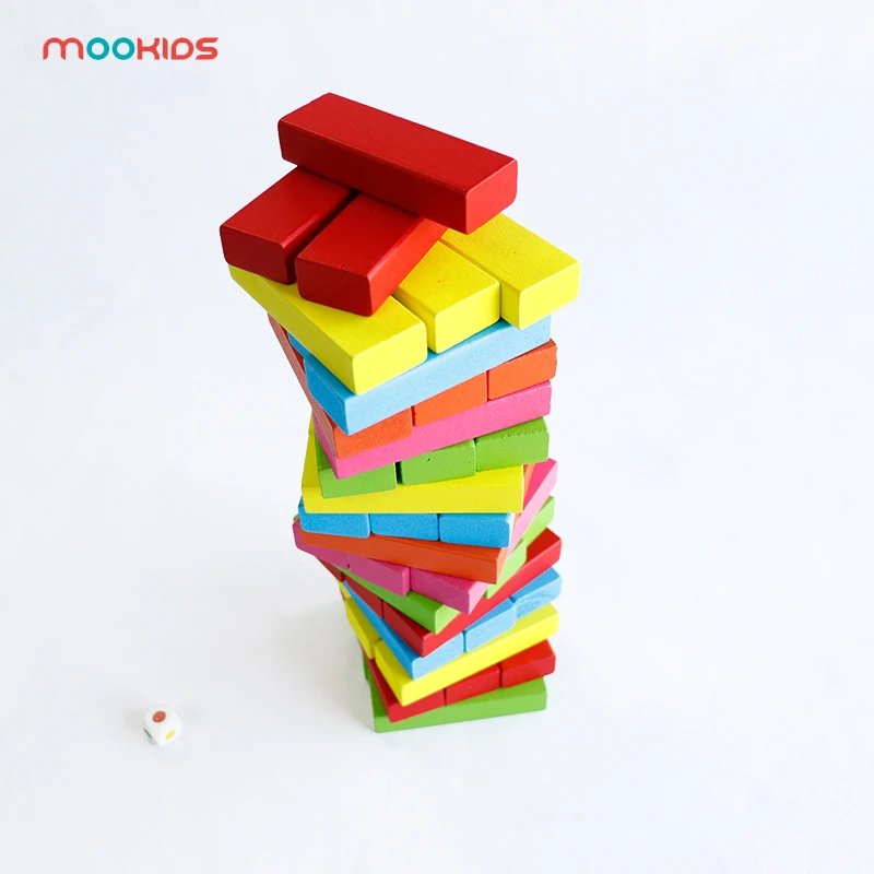 

Mookids Children Educational Toys 48PCS Wooden Large Colorful Blocks Building Jenga wooden Blocks Pulling Blocks
