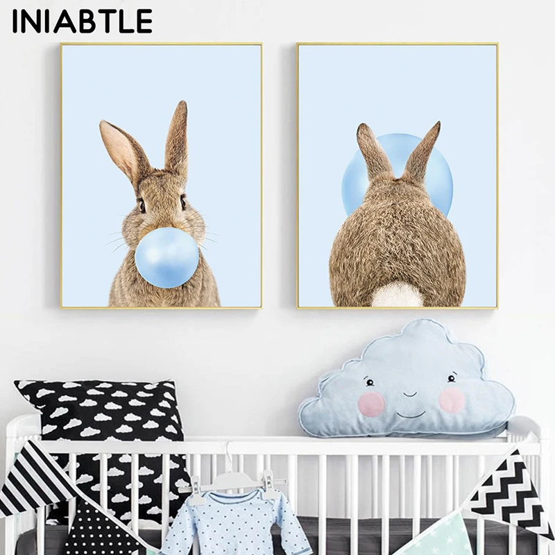 Picture Baby Room Blue Rabbit | Canvas Tail Posters | Blue Bubble ...