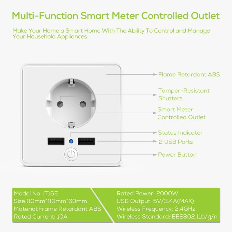 T16E умный дом USB настенное зарядное устройство розетка приложение дистанционное управление для Alexa Google Home EU Plug