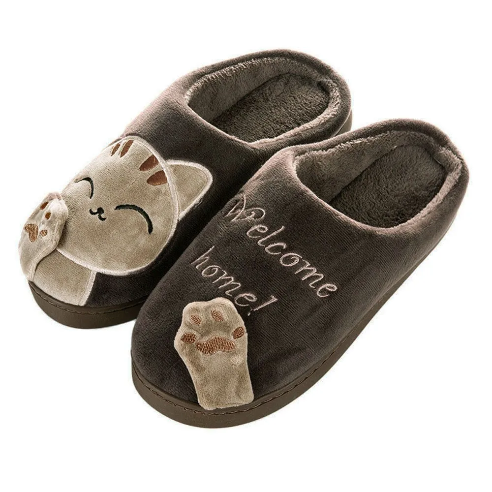 Men Winter Home Slippers Cartoon Cat Non-slip Warm Indoors Bedroom Floor Shoes Male House Bedroom Slippers Warm Winter Cotton