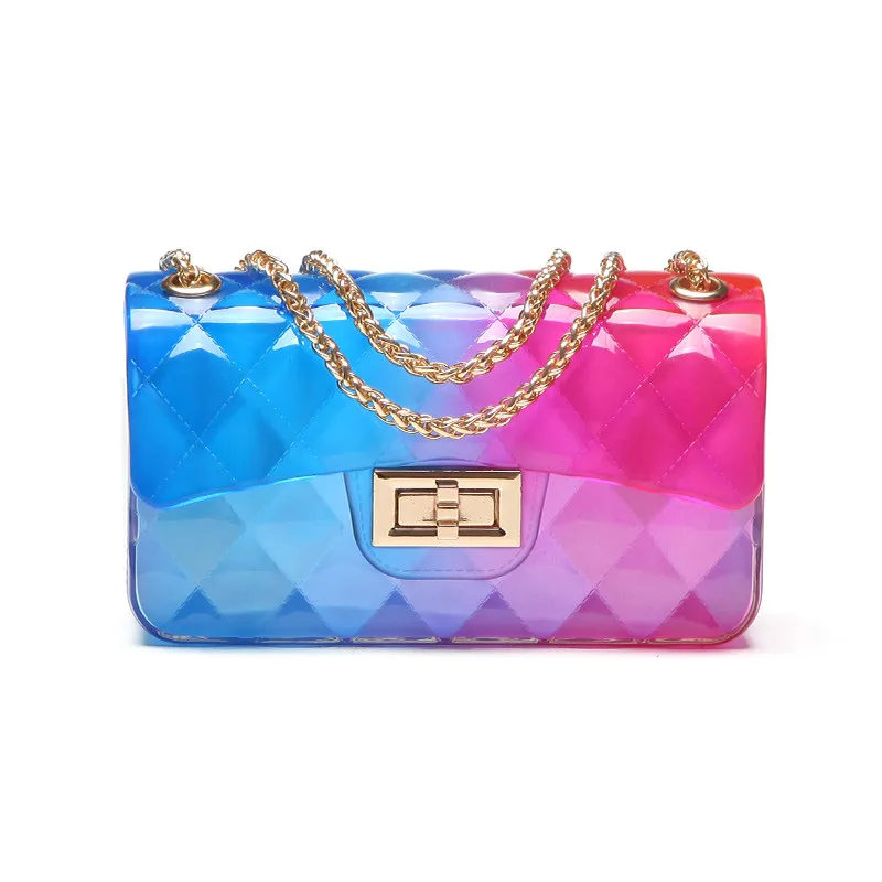 

Clear Colorful Transparent Jelly Bag Gradient Candy Color Crossbody Bags Designed Ladies Shoulder Chain Messenger Bag Sg03